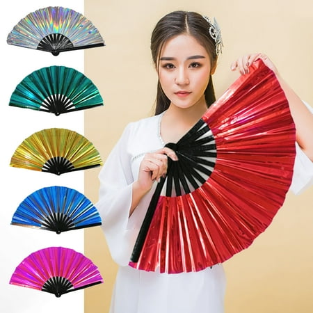 

Xinhuadsh Folding Fan 13 Ribs Brilliant Color Fine Craftsmanship Birthday Gift Transparent Large Shining Rave Hand Fan Performance Prop Halloween Outfit Accessories