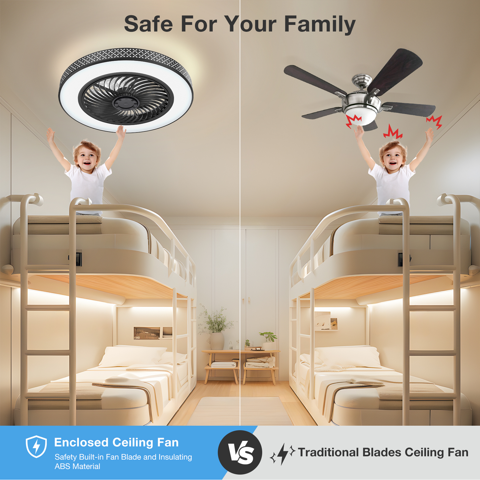 BLITZWILL 22 in Round Ceiling Fans with Lights, Dimmable Color Temperature and 6 Speeds, Remote & APP Control, Flush Mount Bladeless Reversible Motor, Black