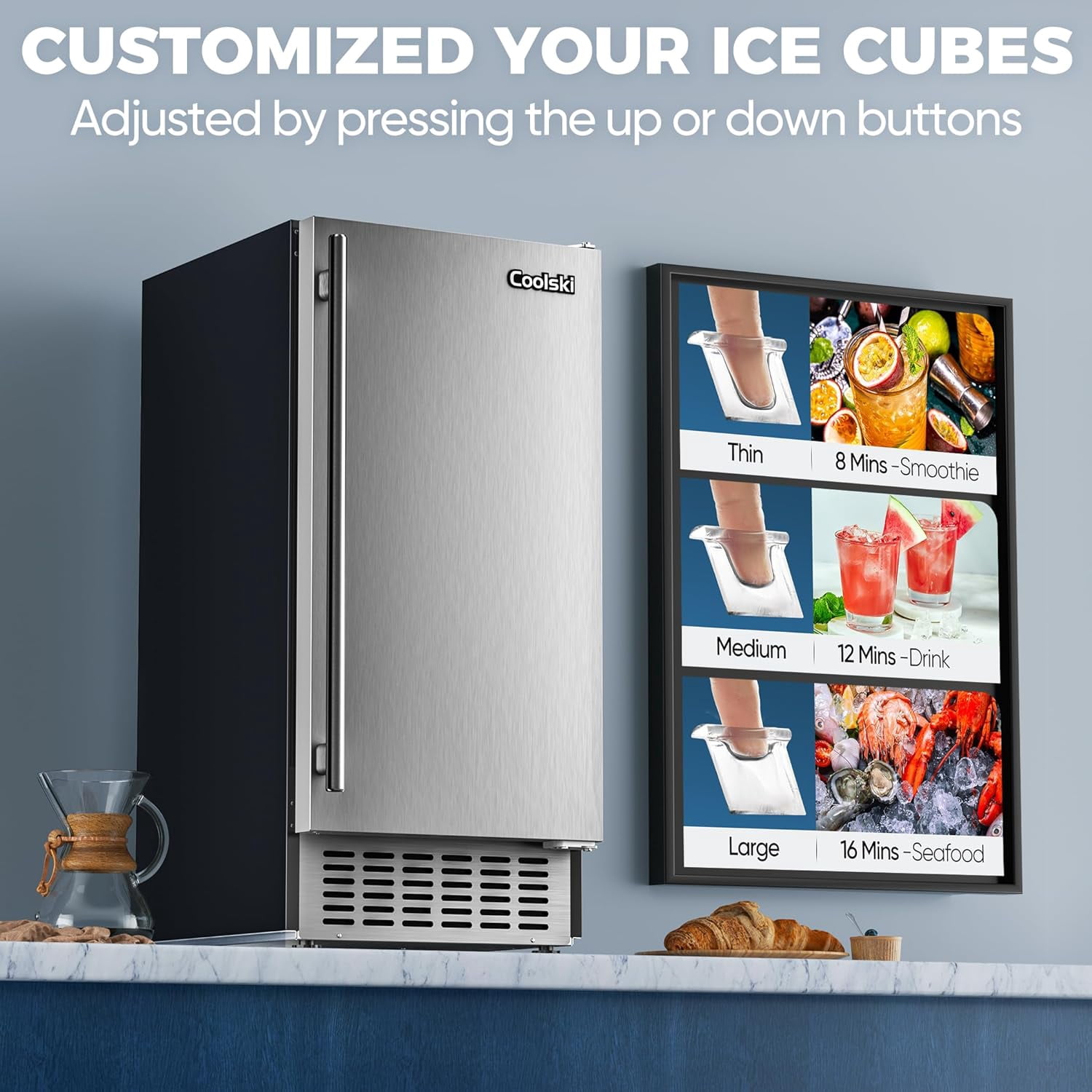 Coolski Commercial Under Counter Ice Maker, 80 lbs/24h Built-in Cube Ice Machine