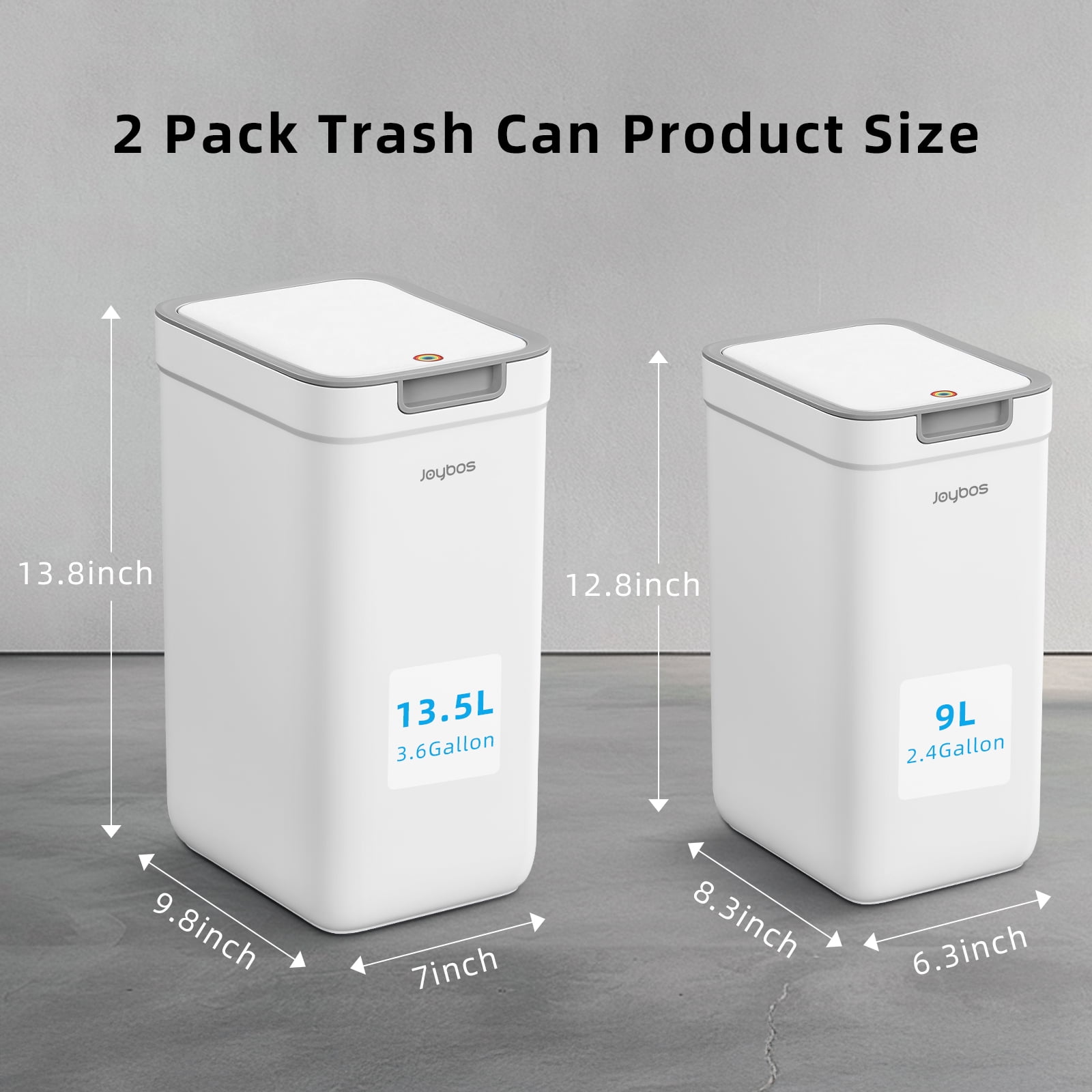 2 Pack Bathroom plastic Trash Can with Lid, 3.6Gal + 2.4Gal Garbage Can with Pop-Up Lid, Small Trash Can Dog Proof, Slim Trash Bin Waste Basket