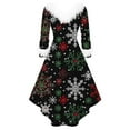 thumbnail image 4 of Oksale Snowflake Graphic Christmas Dress for Women Elegant Deep V Neck Party Dresses Plus Size High Low Dress Cozy Plush Collar Long Sleeve Holiday Dresses Black S, 4 of 5