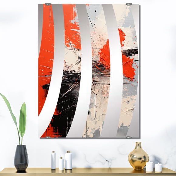 Designart "Red and White Chaotic Burst I" Abstract Collages Oversized Wall Mirror - Modern Abstract Hallway Decorative Wall Mirrors - Multiple Color Options