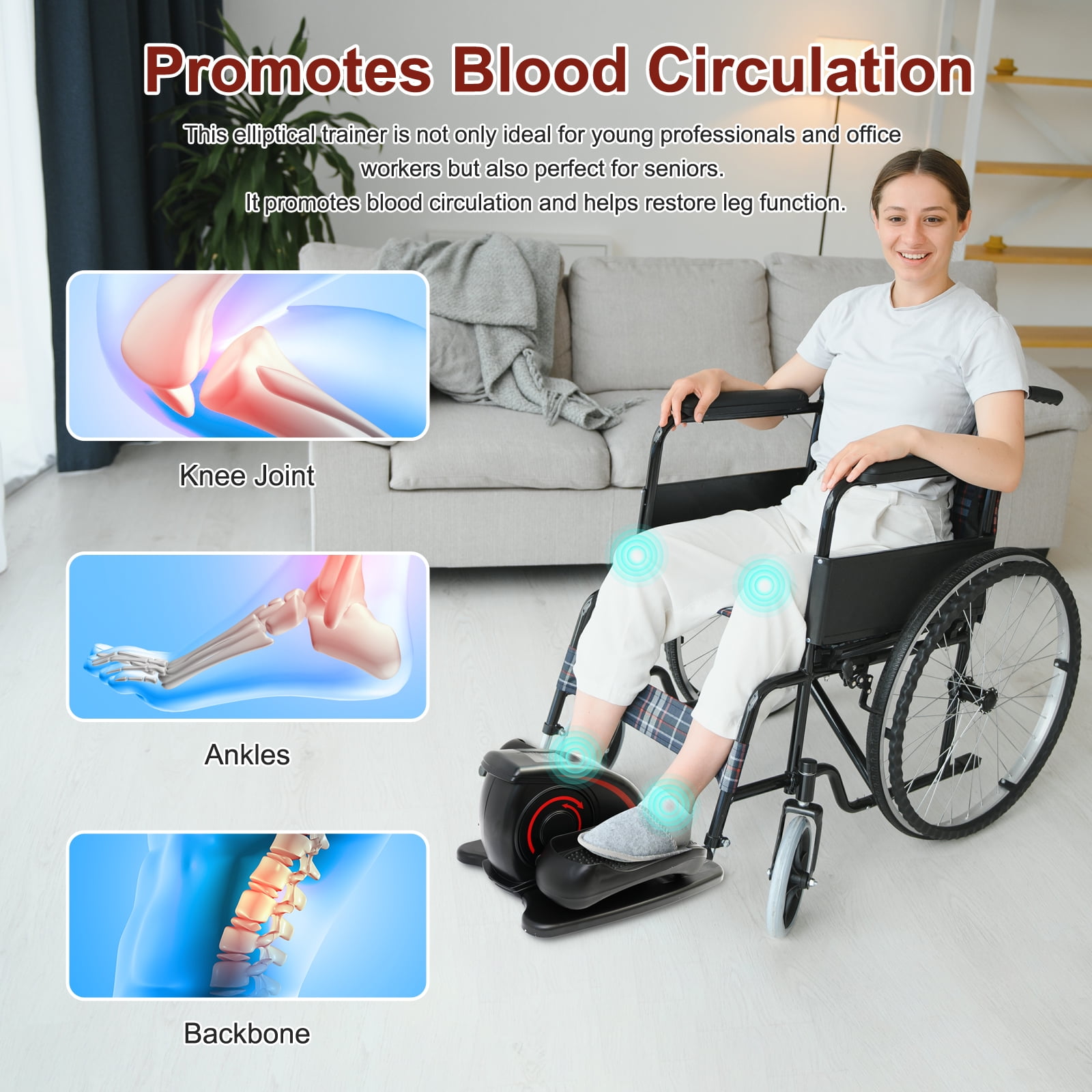 ALSO GO Under Desk Elliptical, Ellipse Leg Exerciser While Sitting for Seniors Fully Assembled, Portable & Quiet Pedal Exerciser for Home Office, Elliptical Machine with Remote Control, 220LBS