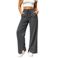 thumbnail image 6 of Levmjia Women Wide Leg Corduroy Pants High Waisted Drawstring Lounge Pants with Pockets Solid Color Casual Long Trousers, 6 of 7