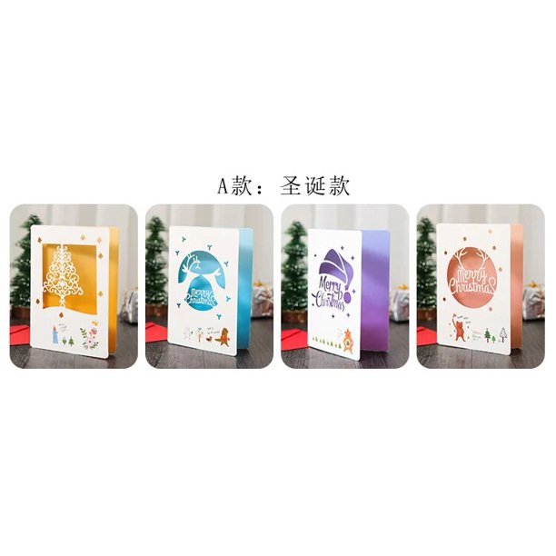 Tarjetas de Felicitación de Feliz Navidad para niños, de 4 piezas 3D papel creativo, tarjeta de bendición + sobre, postal de Año Nuevo, regalo, tarjeta plegable, fiesta Xmax