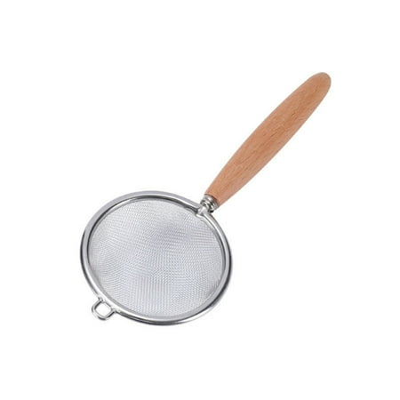Premium Fine Stainless Steel Mesh Colander With Comfortable Wooden Handle Grip For Kitchen Small