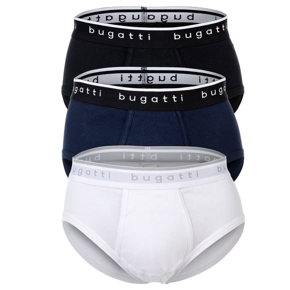 bugatti men's briefs, 3-pack - fine-rib, fly, cotton, single-coloured White/Black/Blue M (Medium)