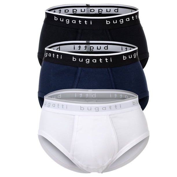 bugatti calzoncillos hombre, pack de 3 - costilla fina, bragueta, algodón, unicolor Blanco/Negro/Azul L (Large)