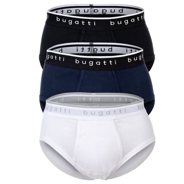 bugatti calzoncillos hombre, pack de 3 - costilla fina, bragueta, algodón, unicolor Blanco/Negro/Azul M (Medium)