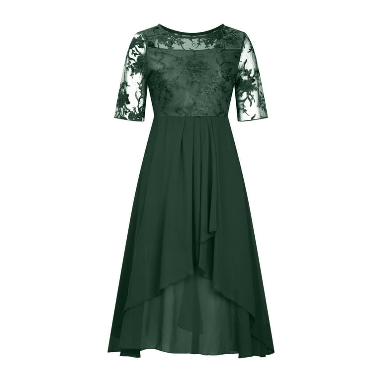ZQGJB Lace Wedding Guest Dresses for Women, Half Sleeve, Elegant Party  Chiffon Formal Evening Dress, Long Summer Green M - Walmart.com