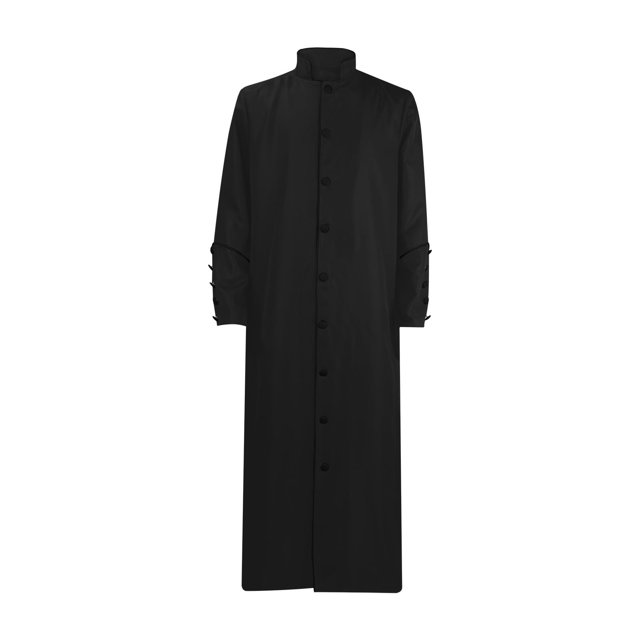 Penkiiy Priest Robe Dress for Men Clearance Men Solid Halloween Stand Collar Long-sleeved Button Robe Cosplay Coat Black Priest Robe Dress