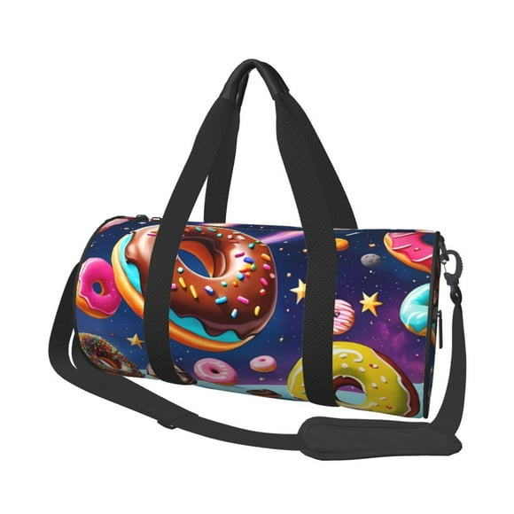 Fotbe Space Colorful Donut Pattern Foldable Sports Gym Bag with Wet Dry Pocket, Travel Bag, Large Capacity Duffel Bag, Splash Proof Carry on Bag, Overnight Bag, Weekender Bag