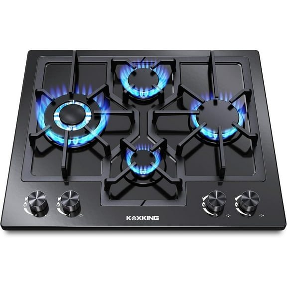 24 Inch Black Gas Cooktop - Built-in Dual Fuel Natural Gas & Propane Stove - 4 Burner Convertible Cooktop with Thermocouple Protection