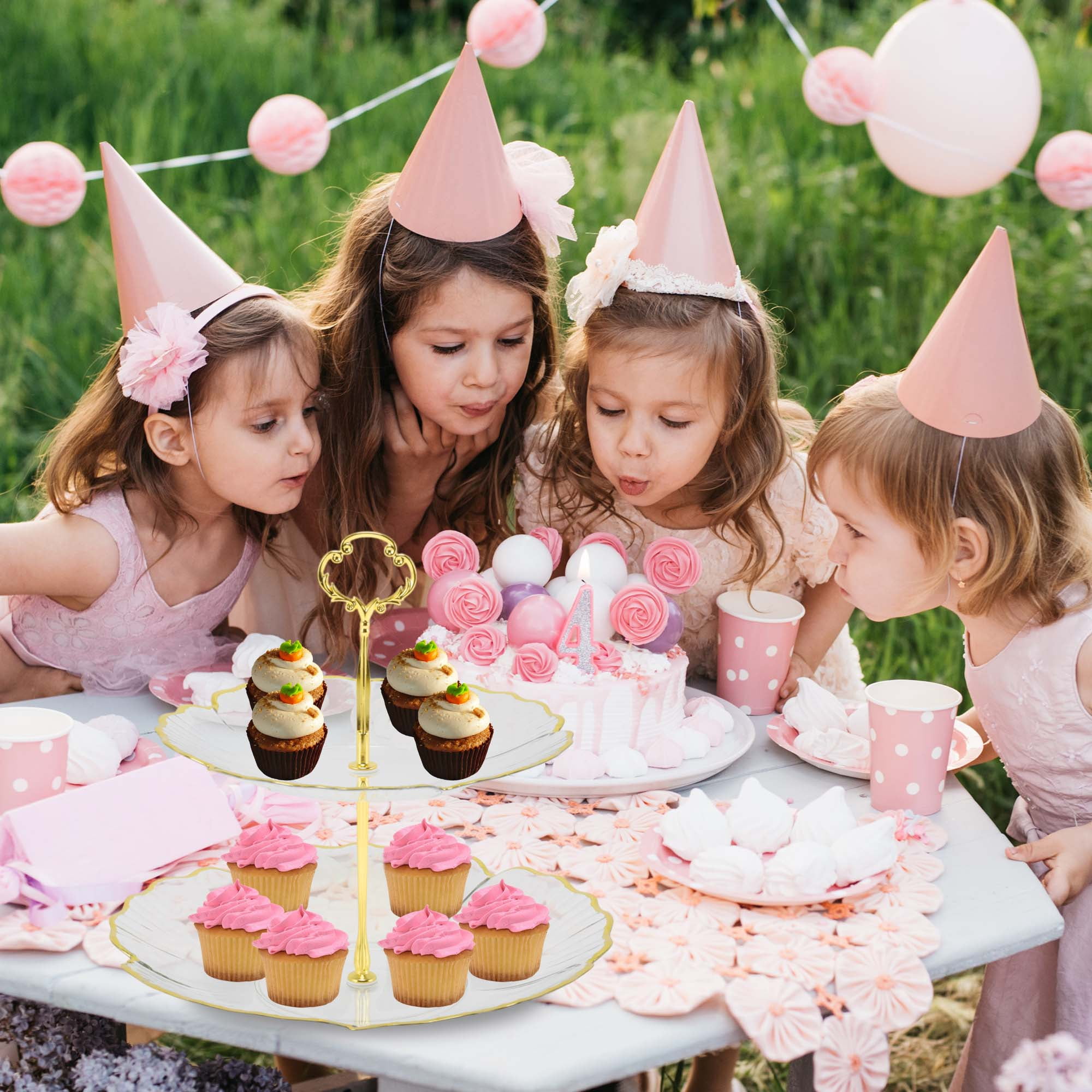 Unique Bargains 2 Tier Dessert Cupcake Stand Holder with Five Petals Design Clear