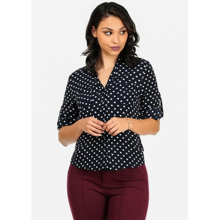 2019 button down polka dot long sleeve shirt