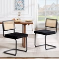 thumbnail image 3 of Zesthouse Rattan Dining Chairs Set of 2, Velvet Upholstered Dining Chairs with Cane Back and Metal Legs, Mid Century Modern Kitchen Side Chairs for Dining Living Room, Black, 3 of 11