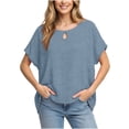 thumbnail image 4 of ctdiral Oversized Linen Gauze T Shirt for Women Crew Neck Short Sleeve Tee Summer Loose Fit Top Casual Vacation Clothes Navy M, 4 of 7