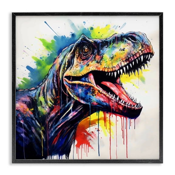 Stupell Industries Bohemian Colorful T-Rex Roaring Black Framed Giclee Art, 12 x 12, by Creative Studio