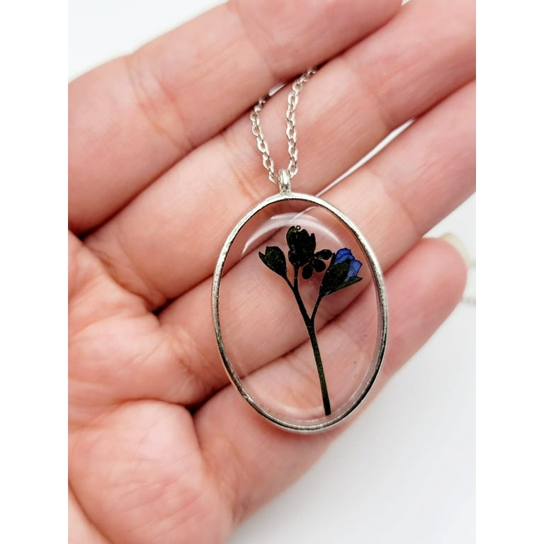 Gold Pressed Flower Necklace Dried Flower Jewelry Real Flower