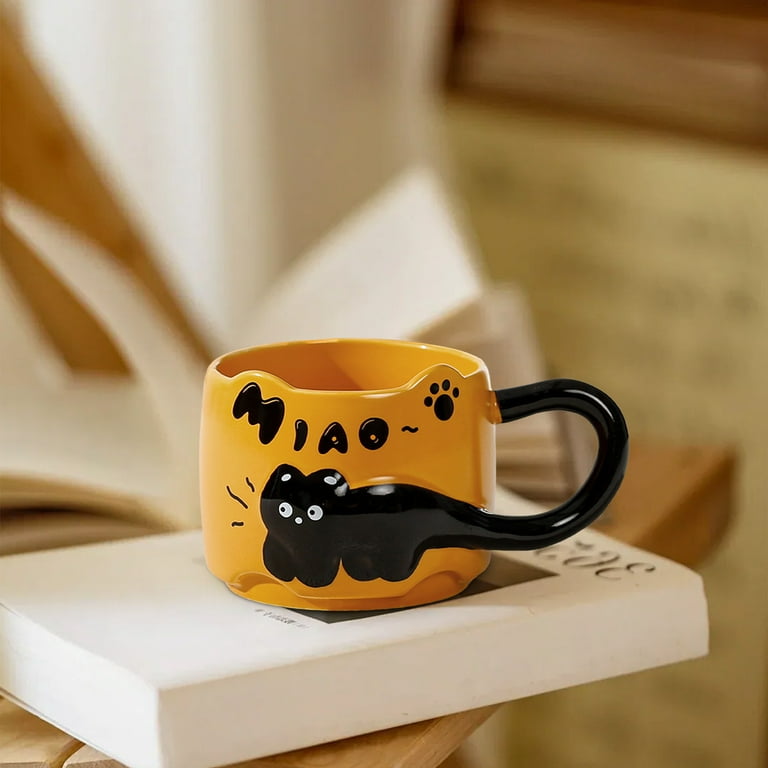 Valentine Decor Cat Mug Set Stacking Ceramic Cups Tail Handle