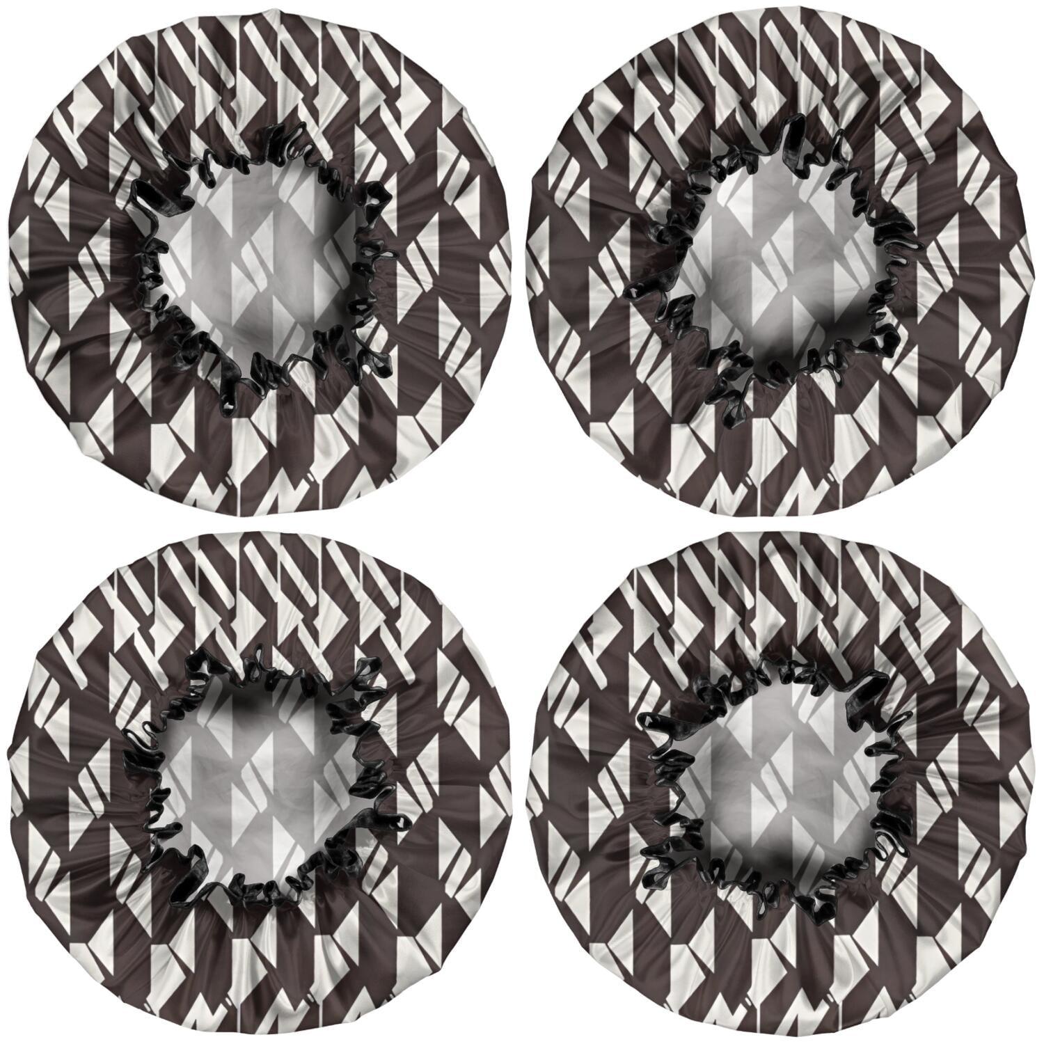 Shower Caps,Black White Geometric Pattern Waterproof Shower Cap for Women 4 Pieces,Double Reusable Hair Cover for Shower PEVA Elastic Stretch Hem