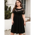 thumbnail image 5 of Plus Size Lace Chiffon Wrap Crew Neck Dresses Women Cocktail Wedding Guest Midi Dress Black 4XL, 5 of 8