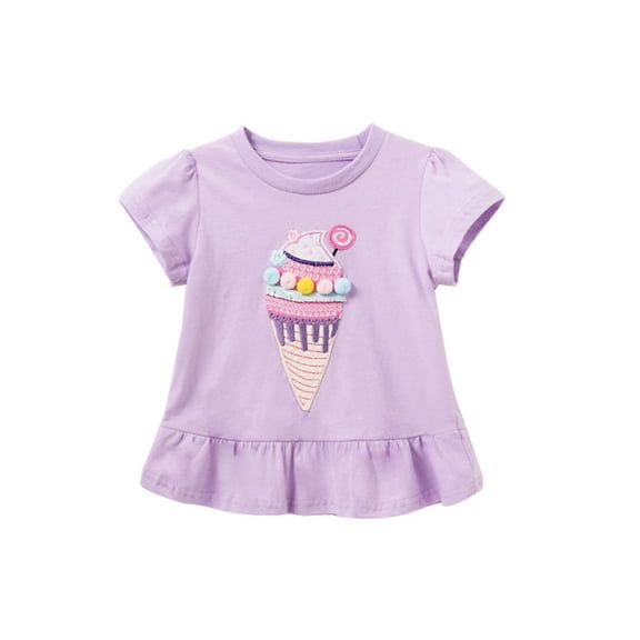 Hiijoy Toddler Girls Graphic T-Shirt Cute Ruffle Short Sleeve Cotton T Shirt, Sizes 3-11