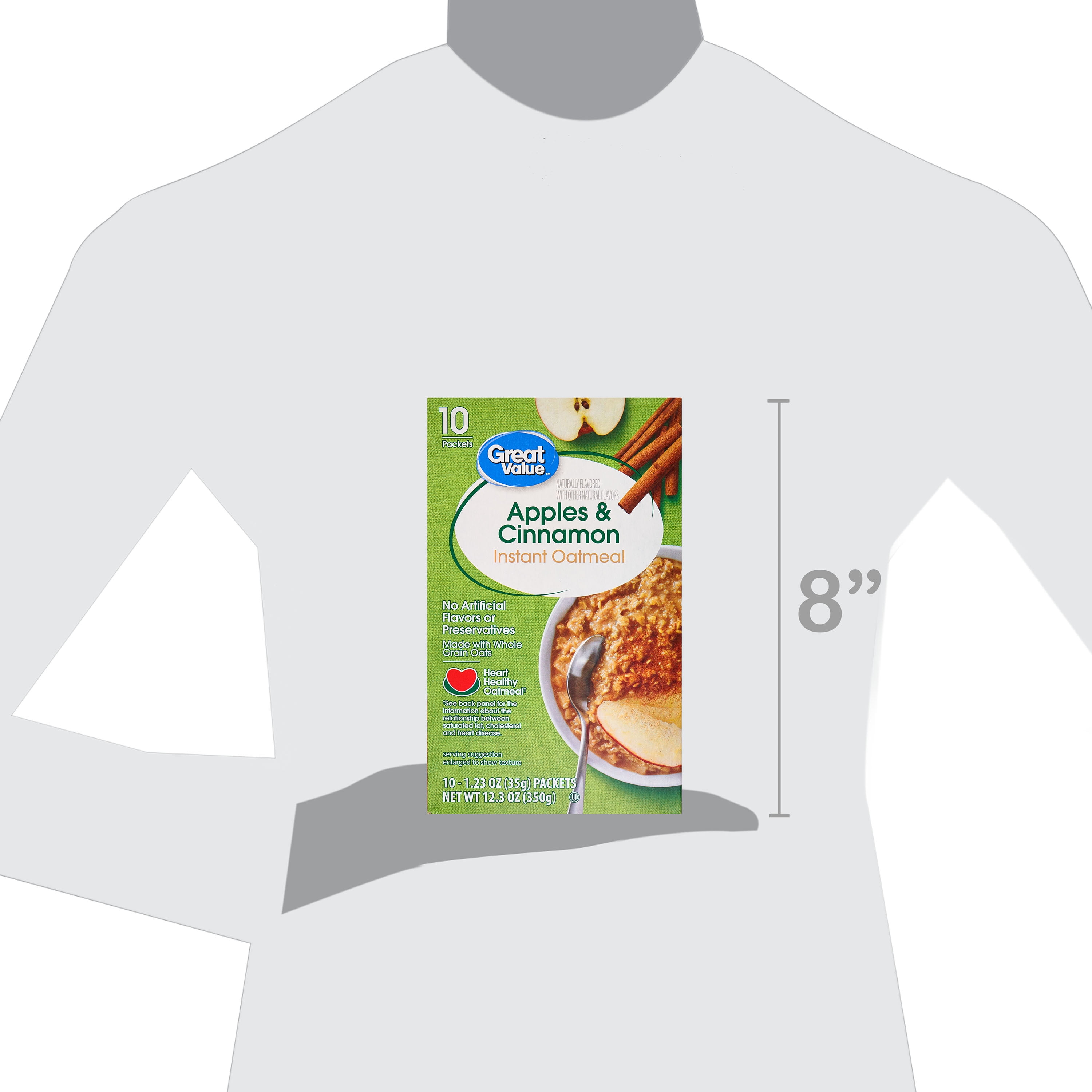 Great Value Apples & Cinnamon Instant Oatmeal, 1.23 oz, 10 Count