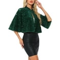 thumbnail image 4 of INSPIRE CHIC Sequin Jackets for Women's Velvet Capelet Cocktail Sprakly Bolero Shrugs L Dark Green, 4 of 6