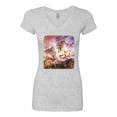 thumbnail image 2 of Unicorn Fanstasy Rainbow Castle Female Junior Fit V-Neck Tee, Heather Grey, Small, 2 of 3