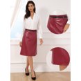 thumbnail image 2 of DARING DIVA Women A-Line High Waist PU Faux Leather Belted Midi Skirt S Wine Red, 2 of 6