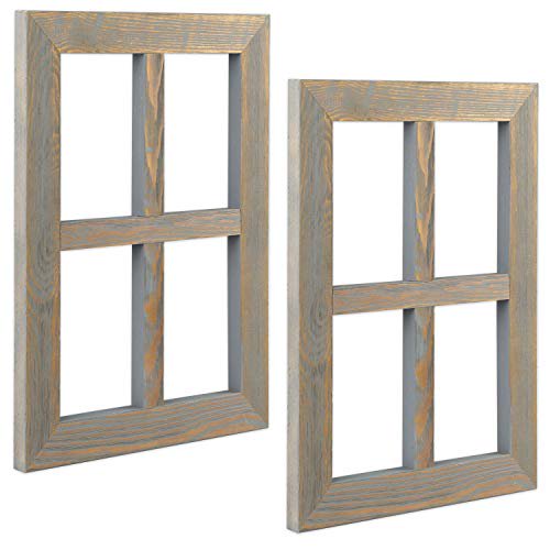 Ilyapa Window Frame Wall Decor 2 Pack Rustic Gray Wood Window Pane