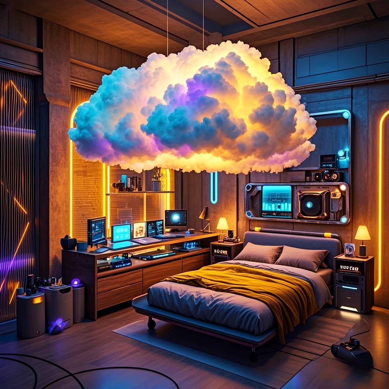 3D Thundercloud LED Atmosphere Light – Color-Changing USB-Powered Cloud Lamp with Dynamic Lighting for Gaming Rooms, Parties & Clubs – Interactive Night Light, Weather-Themed Decor