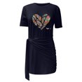 thumbnail image 4 of RXIRUCGD Robes d'Été pour Femmes Mode Décontractée Robe T-Shirt Robe Mini Robe de Plage Robe d'Été pour Dames Manches Courtes Col Rond Plissée Imprimée Nœud Ceinturée Robe Mini Irrégulière Robe de Travail Quotidienne, 4 of 6