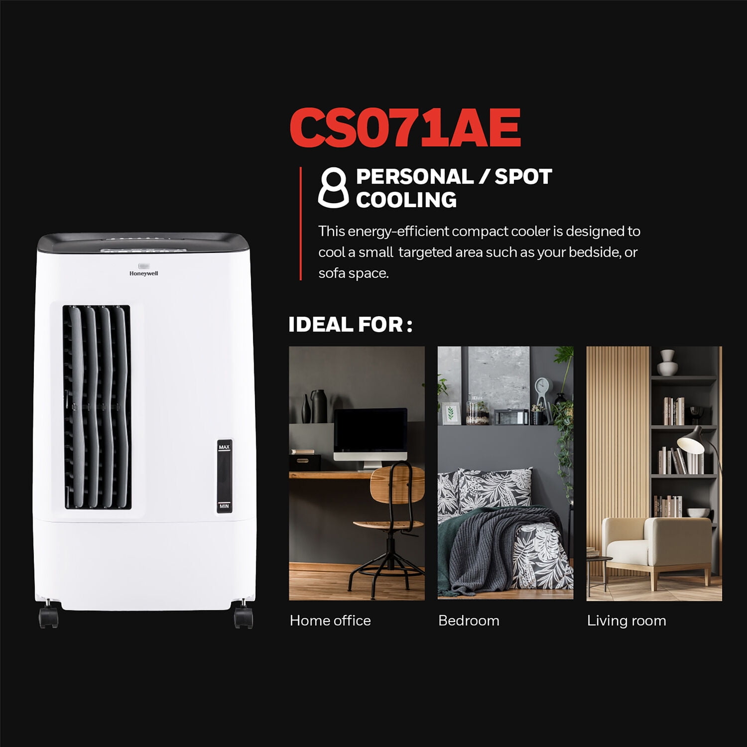 Honeywell 176 CFM Indoor Evaporative Air Cooler (Swamp Cooler) with Remote Control in White/Gray, CS071AE