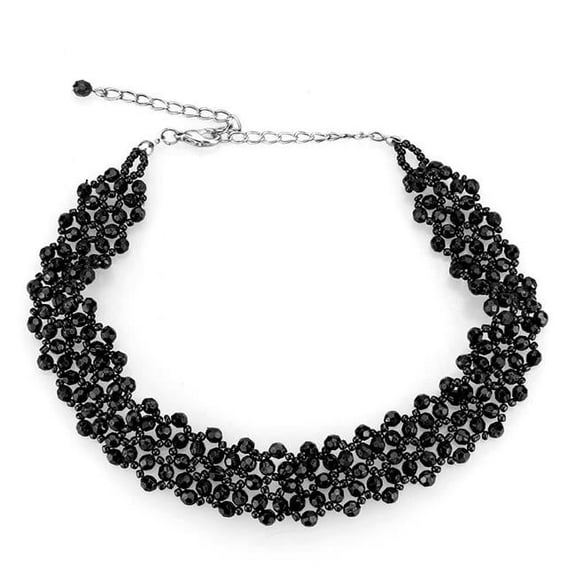 Women Rhodium Stainless Steel Necklace with Synthetic in Jet - 16 in.