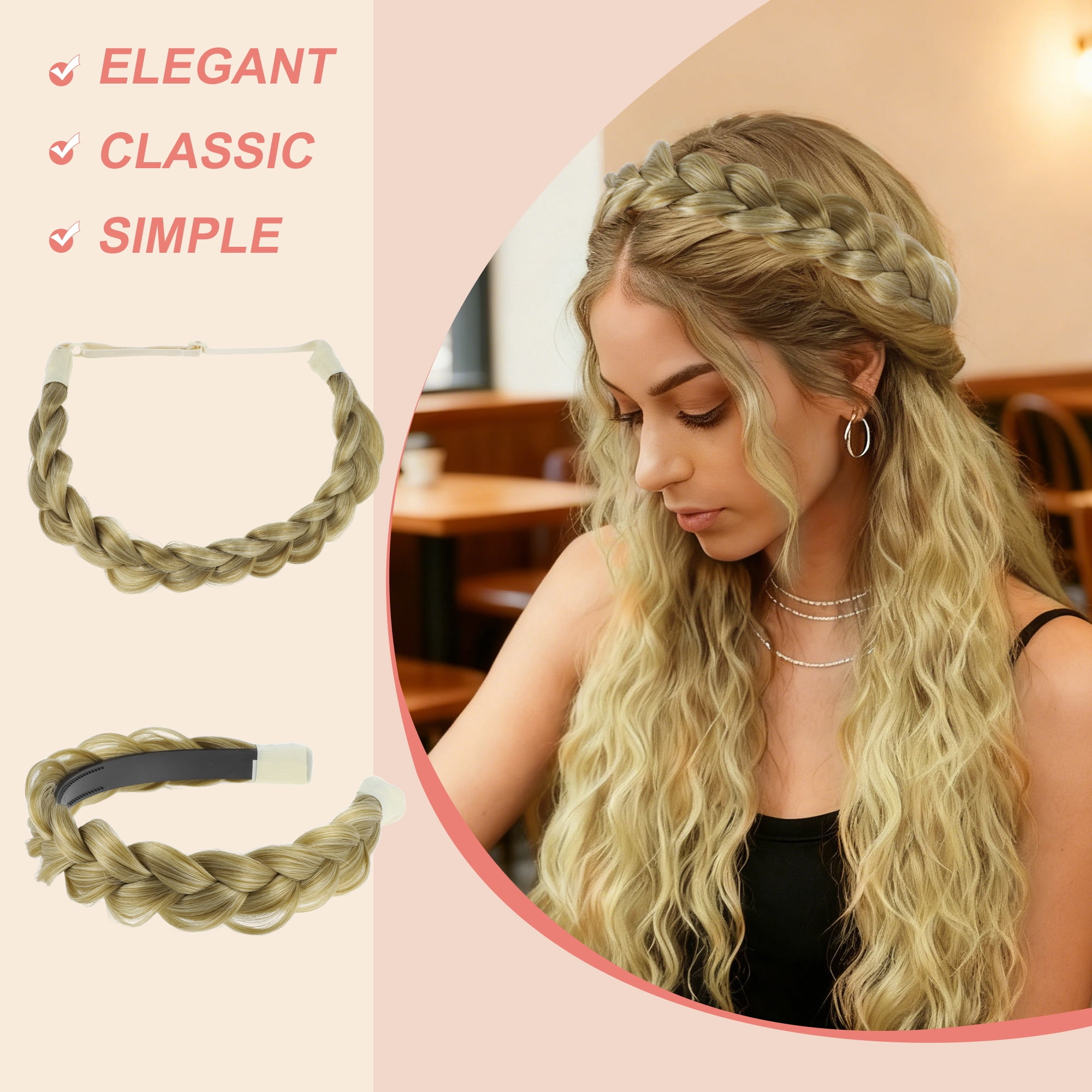 Unique Bargains Braided Hairpiece Elastic Band for Various Looks 1 Set Gold Tone