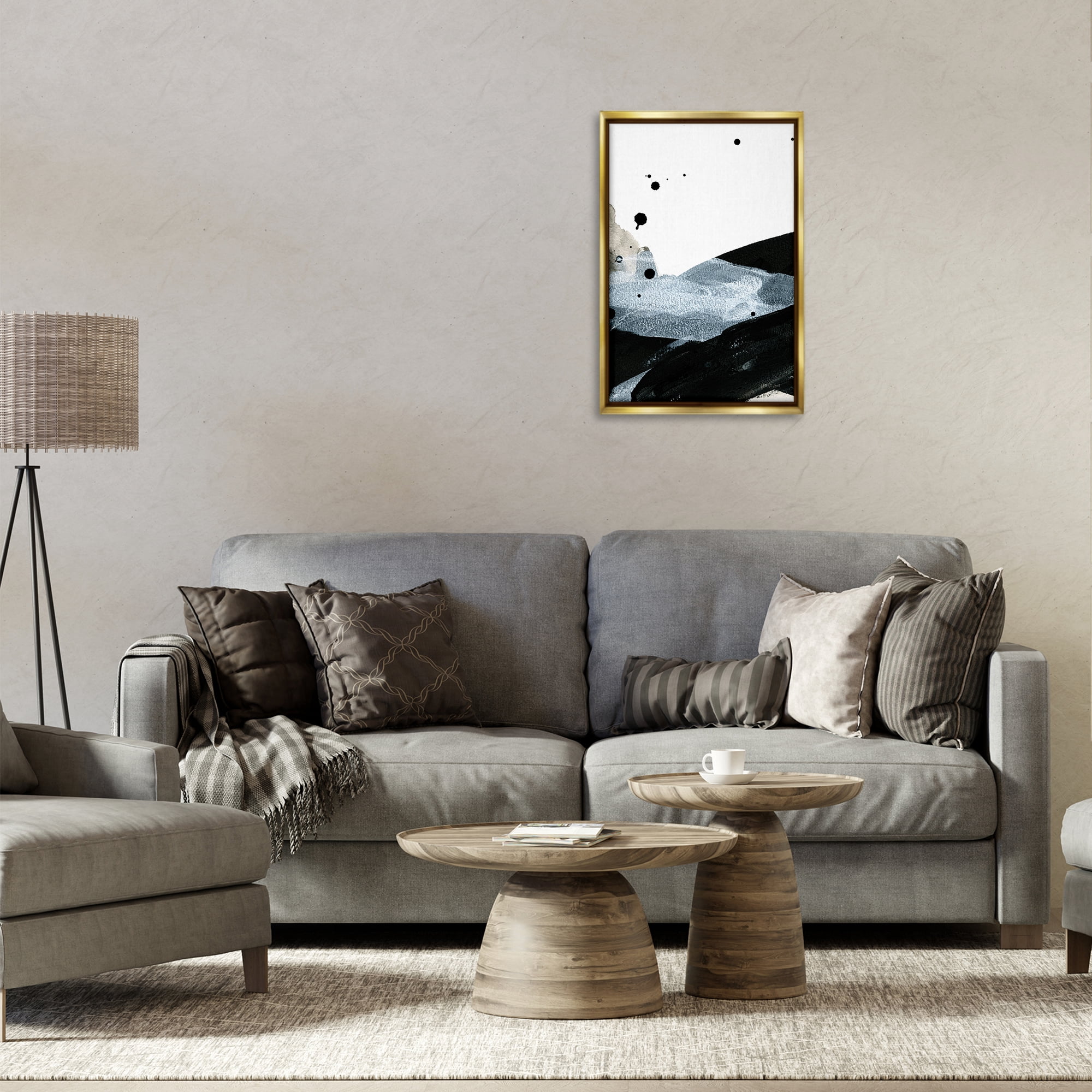 Stupell Industries Murky Gradient Movement Abstract Painting Gold Floater Framed Canvas Art Print Wall Art, 17 x 25