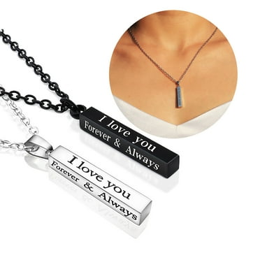 Velara 2Pcs Necklace,Stainless Steel I Love You Engraved Couples Necklace,Mecklace for Boyfriend and Girlfriend,Black&Sliver