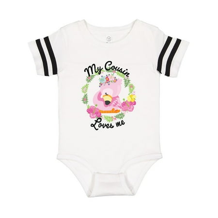 

Inktastic Baby Flamingo My Cousin Loves Me with Flower Wreath Gift Baby Boy or Baby Girl Bodysuit