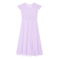 thumbnail image 5 of iixpin Kids Girls Cap Sleeve Chiffon Wedding Bridesmaid Dress V Neck Ruched Formal Gowns Lavender 6, 5 of 7