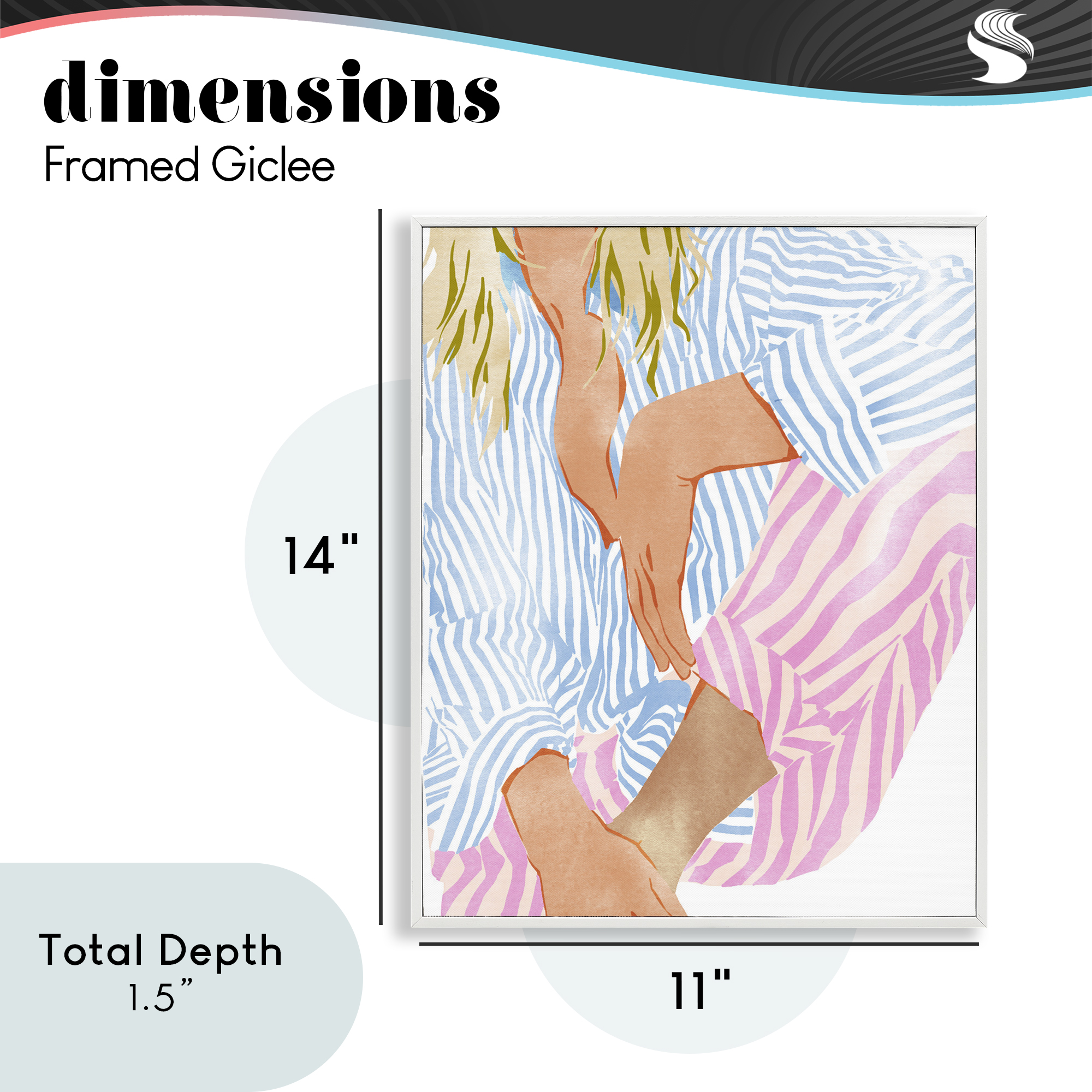 Woman in Pastel Stripes White Framed Giclee Art, design by Ziwei Li