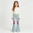 thumbnail image 2 of Xijirk Girls Solid Bell Bottom Pants Sanding Twill Pink Leopard Print Lace Up Casual Kids Bottoms Light Blue,5-6 Years, 2 of 4