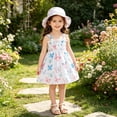 thumbnail image 5 of ATOGUTA Girls Sleeveless Dress Casual Beach Party Print Spaghetti Straps Sundress with Hat White, Size 3M-3T, 5 of 7