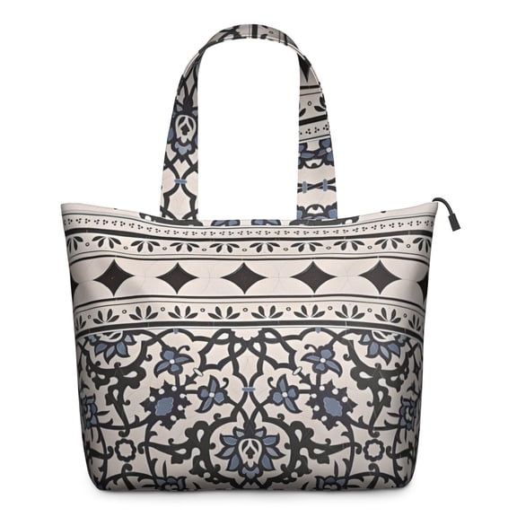 Blue Geometric Flower Diamond Pattern Travel Tote Bags for Women Carry On,Large Weekender Bags for Women Travel,Multi Functional Duffle Bag for Work,Shopping,Sports