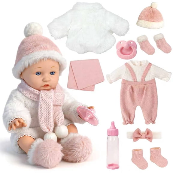 Caunedy Baby Doll Set, 12 Inch Realistic Soft Baby Doll with Pacifier & Nursing Bottle & Washable Quilt, Baby Doll Toys for Kids 3-5 4-6 5-7 Gifts