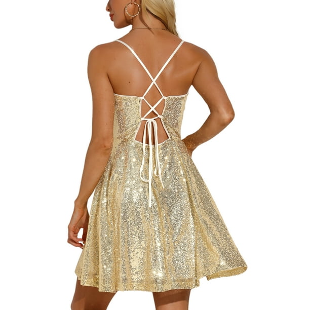 slim fit dress slacks Glitter Tie Back Spaghetti Strap Maxi Dress + Thigh Slit Gold / Medium main image 1