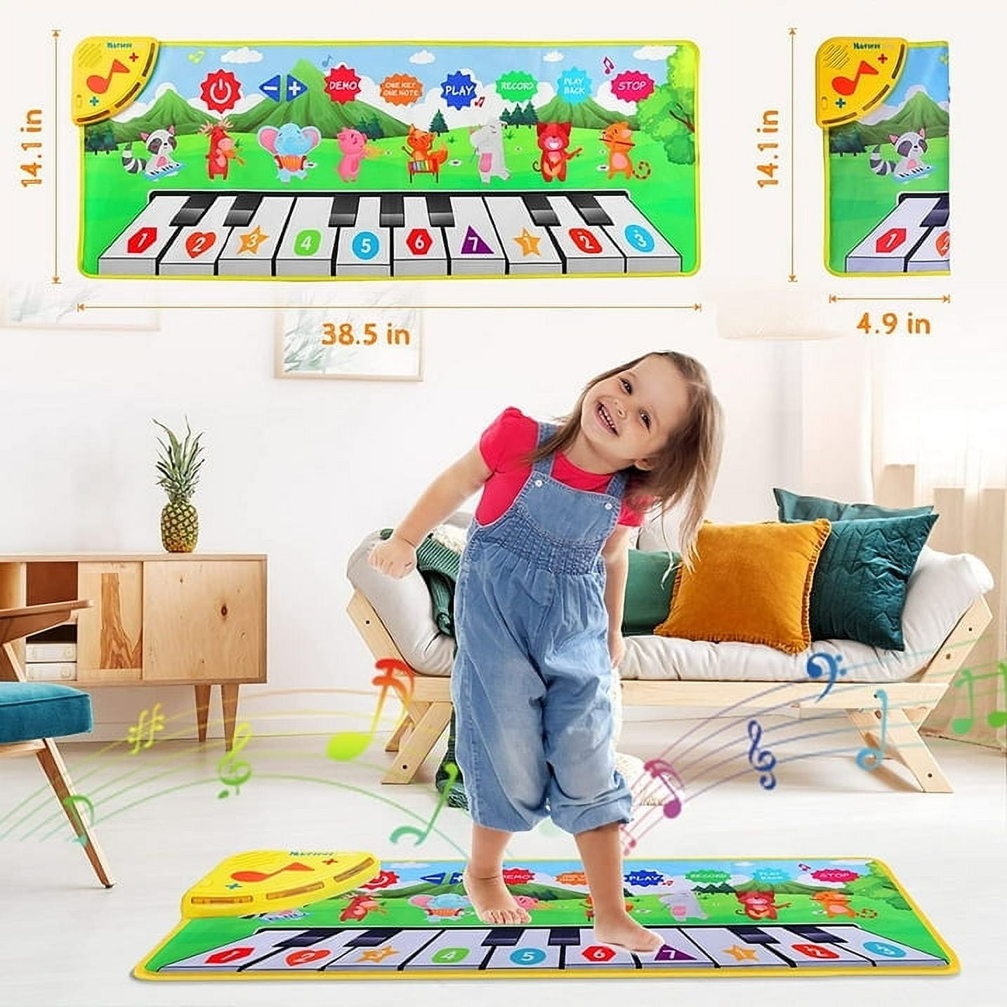 Ludolm Piano Mat, 38.5" X 14" Musical Mat 8 Instrument Sounds Piano Mat for Toddlers Touch Play Dancing Mat Toy for 1 2 3 Year Old Girls Boys Gifts