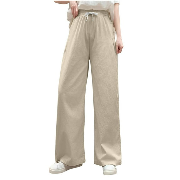 REALiKUN Womens Baggy Wide Leg Palazzo Pants Casual Loose Drawstring Elastic Waisted Lounge Trousers with Pockets