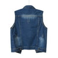 thumbnail image 4 of BYHONG Womens Buttoned Washed Denim Jacket Sleeveless Crop Vest Casual Jackets for Women Deep Blue XL, 4 of 5